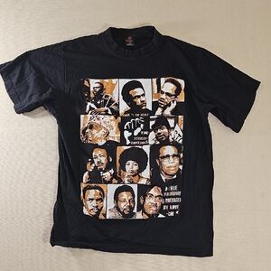 Black Graphic Tee with Iconic Portraits Medium